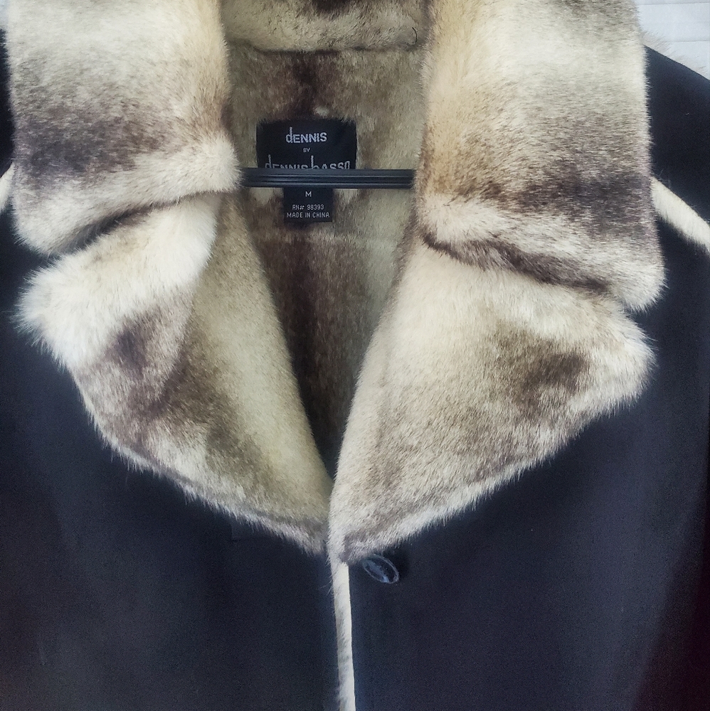 Dennis Basso black suede & faux fur jacket